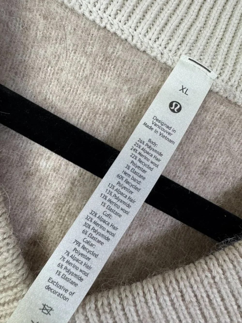 Lululemon Alpaca Wool Blend V-Neck Sweater Beige Womens XL Heathered White Opal - Picture 5 of 16